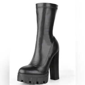 NWB MEILYGRSS Plattform Ankle Combat High Chunky Heels PU Zip Booties Size 6